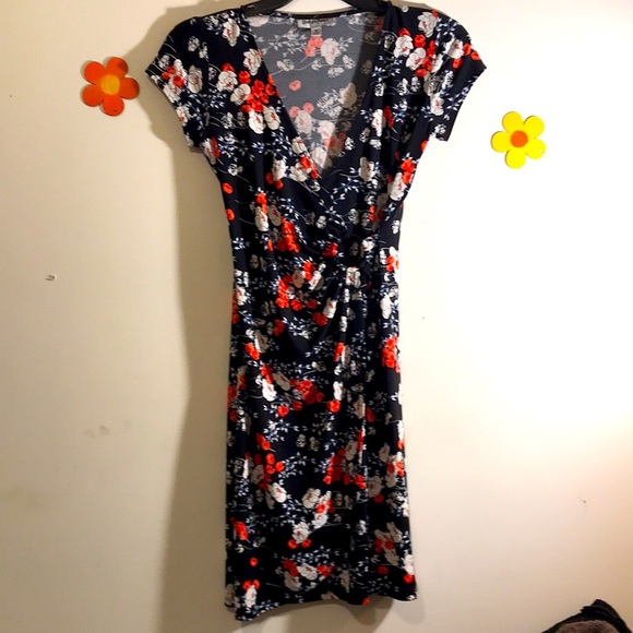 SHELBY AND PALMER SHORT SLV FLORAL DRESS SZ S WRAP STYLE WITH KEYHOLE @ WAIST - Picture 4 of 7